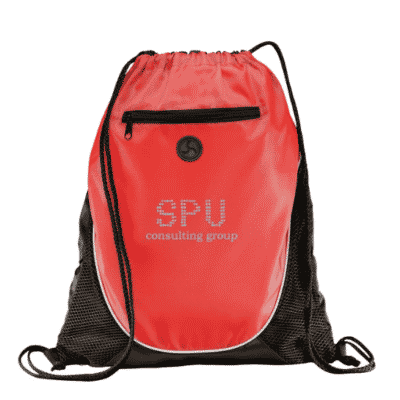 Red Drawstring Backpack With Front Pocket